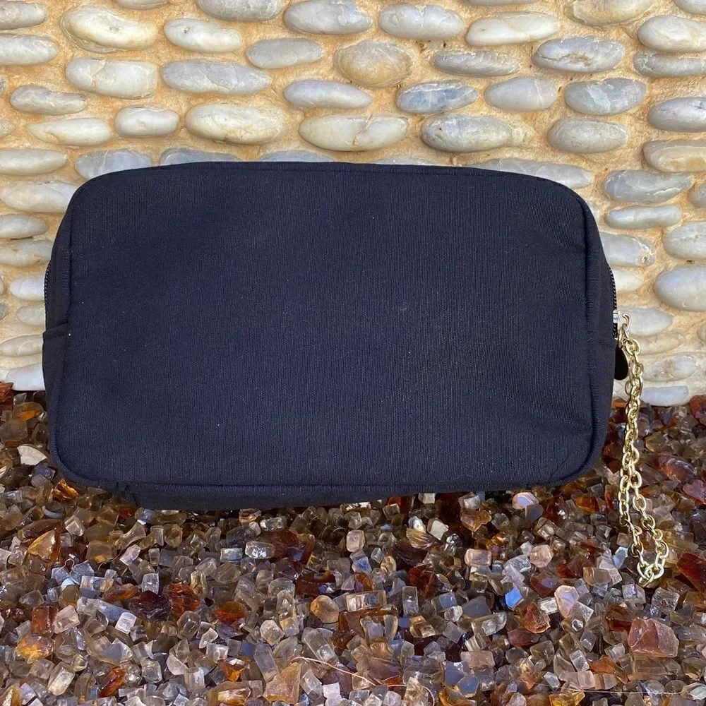 Yves Saint Laurent YSL Parfums Black Canvas Logo Wristlet/Pouch Gold Chain New